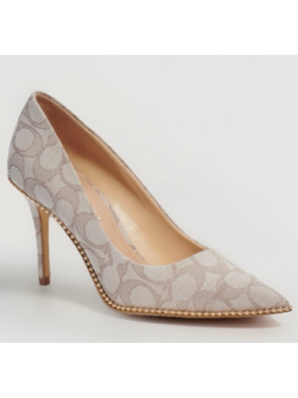 COACH Waverly Pointed Toe 3.25”Pump Designer Heels Womens Sz‎ 9.5 Beige Monogram